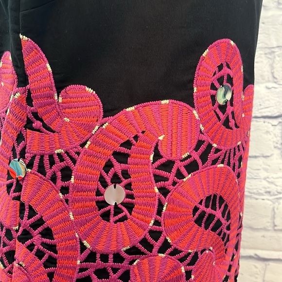 Tibi Embroidered Shift Dress Paisley Design Sleeveless Size 8 Scalloped Hem - Picture 4 of 11